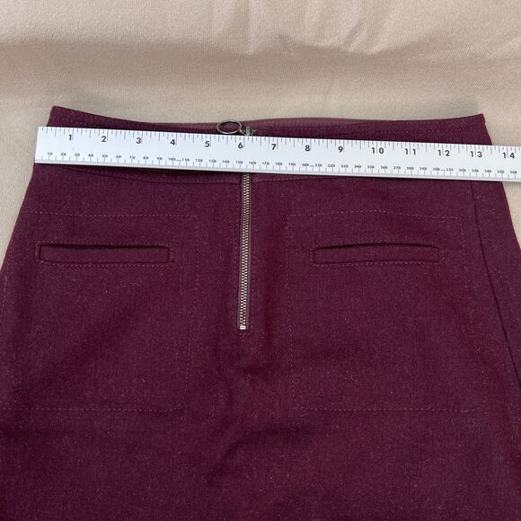 Madewell Fireside Wool Blend Mini Burgundy 2 Front Pockets Skirt Size 2 - Picture 5 of 10